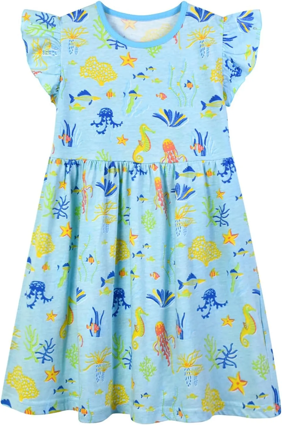 HILEELANG Girl Short Sleeve Dress Summer Cotton Casual Tunic Shirt Twirly Basic Skater Dress