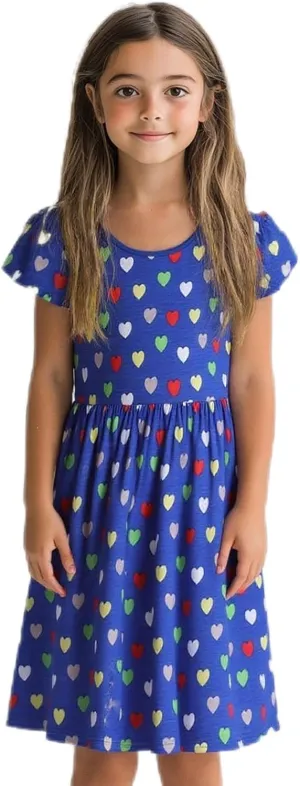 HILEELANG Girl Short Sleeve Dress Summer Cotton Casual Tunic Shirt Twirly Basic Skater Dress