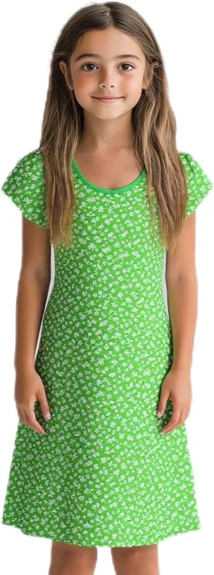 HILEELANG Girl Short Sleeve Dress Summer Cotton Casual Tunic Shirt Twirly Basic Skater Dress
