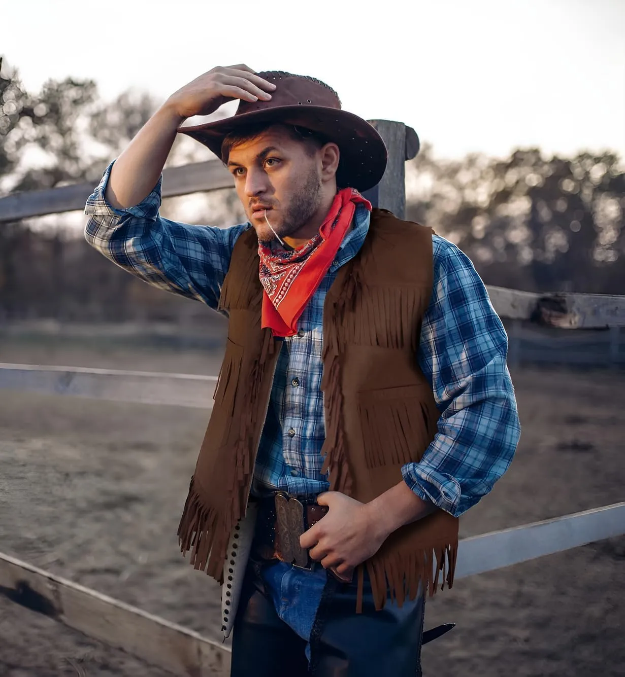 HOMELEX Brown Cowboy Vest for Men - Adult Halloween Leather Western Outfit Costume Accessories