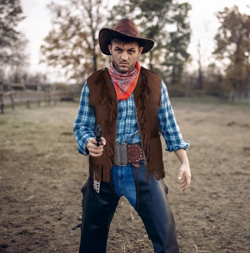 HOMELEX Brown Cowboy Vest for Men - Adult Halloween Leather Western Outfit Costume Accessories
