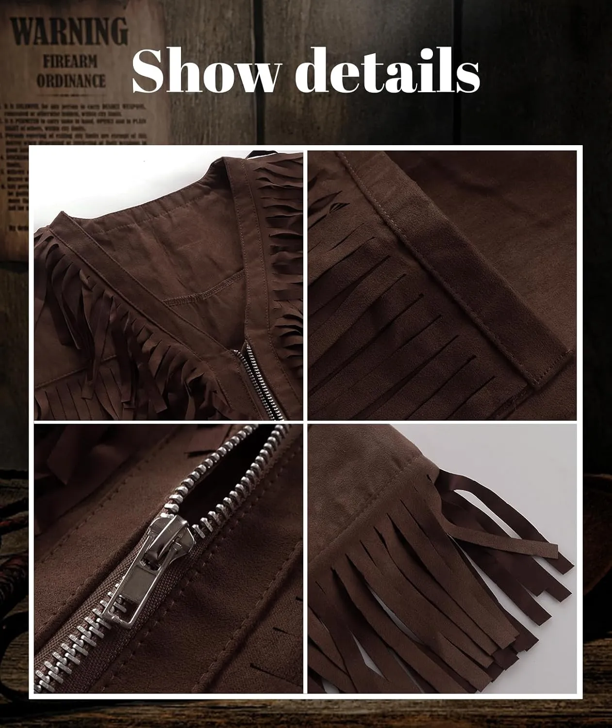 HOMELEX Brown Cowboy Vest for Men - Adult Halloween Leather Western Outfit Costume Accessories