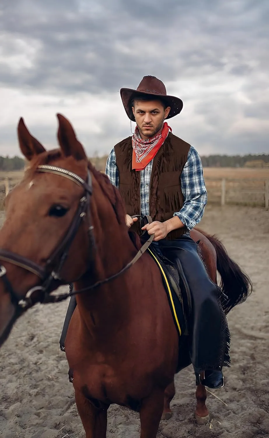HOMELEX Brown Cowboy Vest for Men - Adult Halloween Leather Western Outfit Costume Accessories