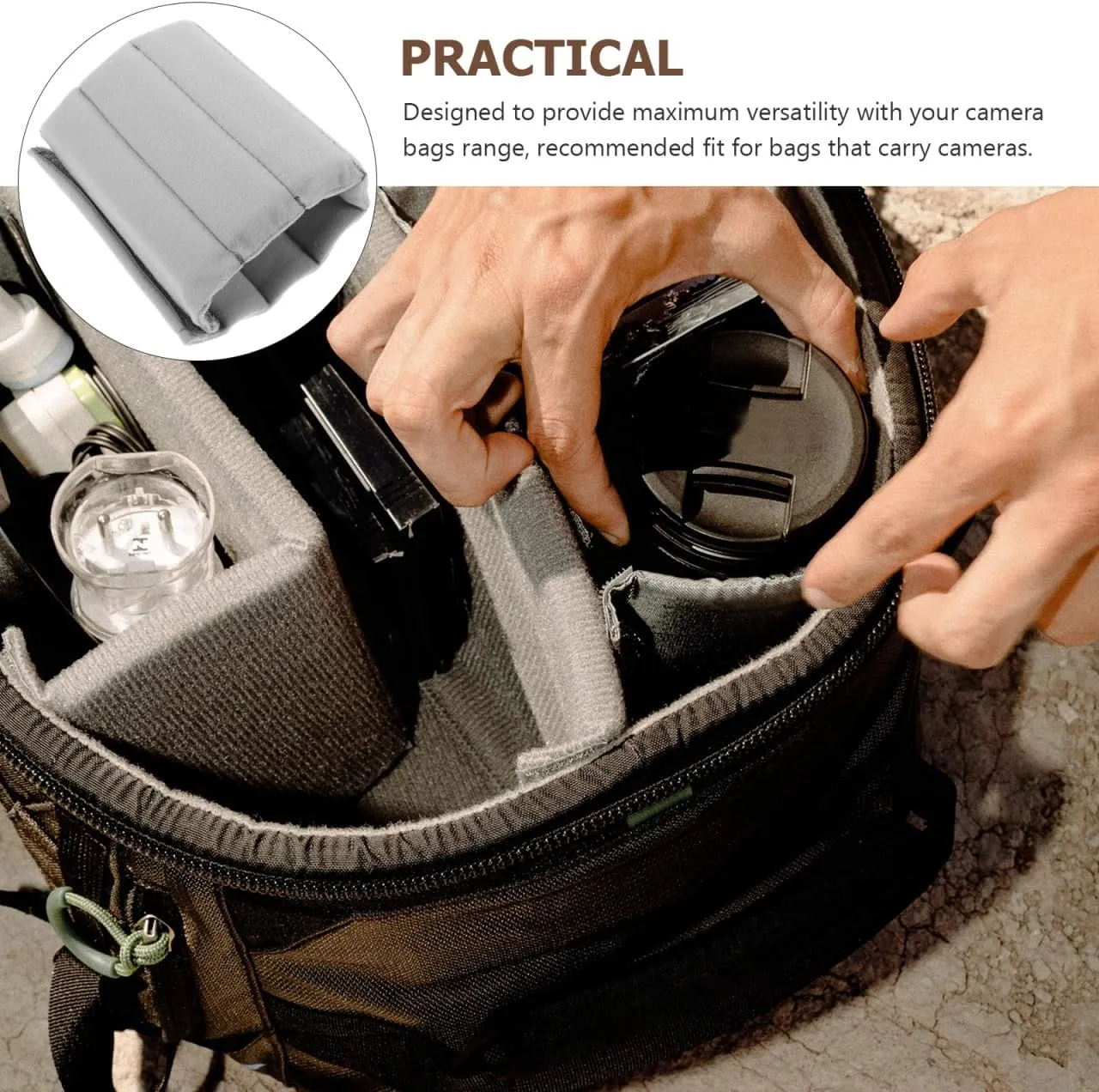 Homoyoyo 6 Pcs Camera Bag Divider Baggies Plug Ins Bag Dividers for Camera Bag Camera Bag Inserts Bag Divider Organizer Insert Side Pocket Thicken N Gray Suede Roller Partition, Greyx3pcs, Z29C37C20C
