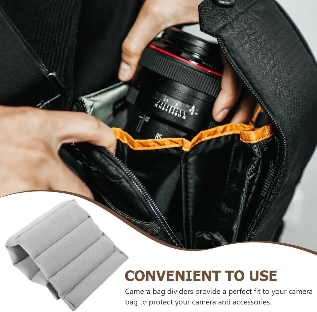 Homoyoyo 6 Pcs Camera Bag Divider Baggies Plug Ins Bag Dividers for Camera Bag Camera Bag Inserts Bag Divider Organizer Insert Side Pocket Thicken N Gray Suede Roller Partition, Greyx3pcs, Z29C37C20C