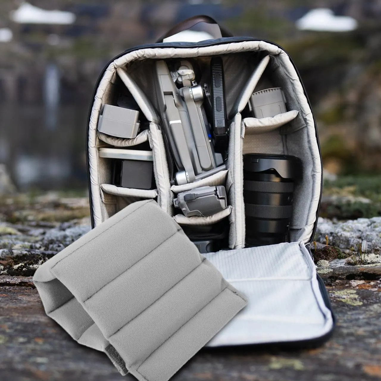 Homoyoyo 6 Pcs Camera Bag Divider Baggies Plug Ins Bag Dividers for Camera Bag Camera Bag Inserts Bag Divider Organizer Insert Side Pocket Thicken N Gray Suede Roller Partition, Greyx3pcs, Z29C37C20C