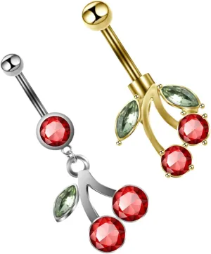 Homoyoyo Cherry Belly Button Ring Fashionable Women's Jewelry Dangle Navel Ring