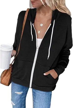 Hoodies for Women Pullover Color Block Pocket Casual Long Sleeve V Neck Sweatshirts Hooded Tops Shirts Outwear