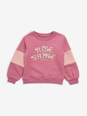 HOP Kids Pink Text Embroidered Cotton-Blend Sweatshirt