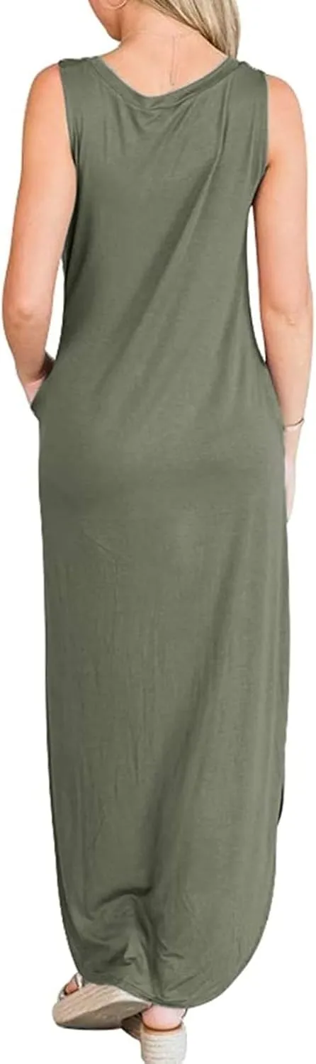 Hount Women's Casual Summer Sleeveless Dress Loose Split Maxi Dresses with Pockets