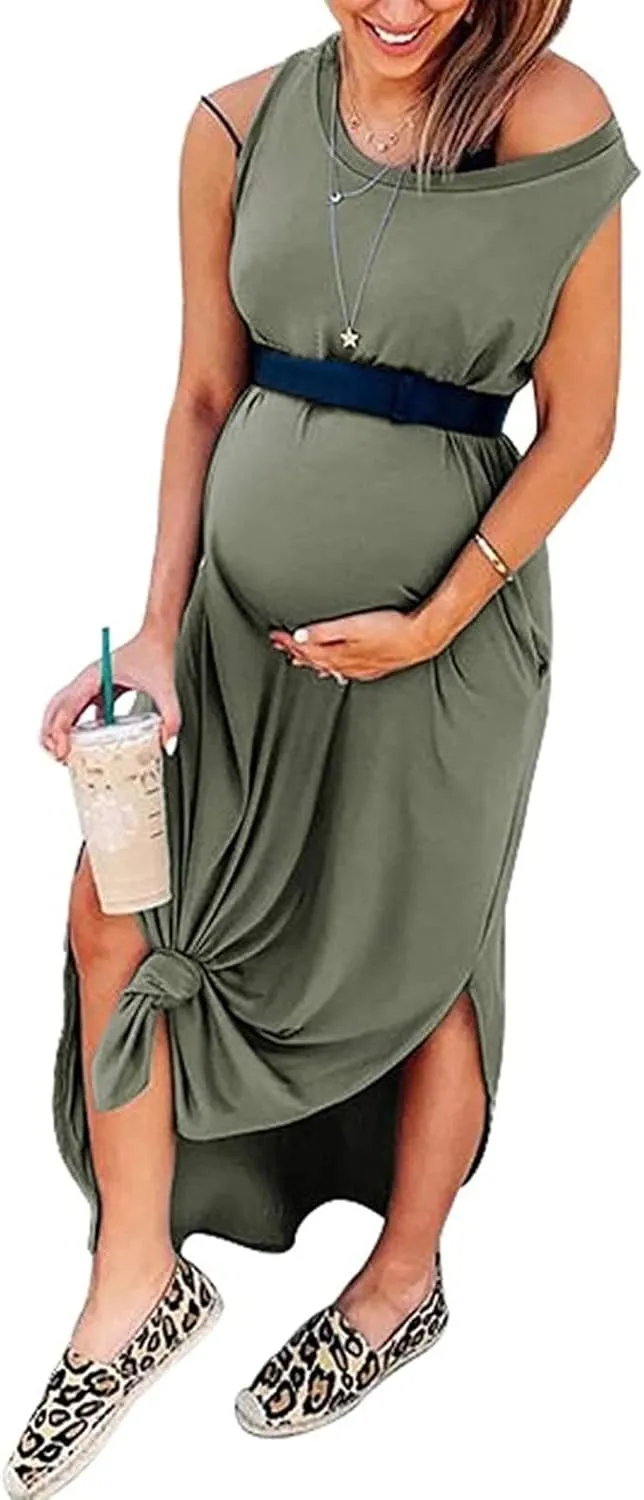 Hount Women's Casual Summer Sleeveless Dress Loose Split Maxi Dresses with Pockets