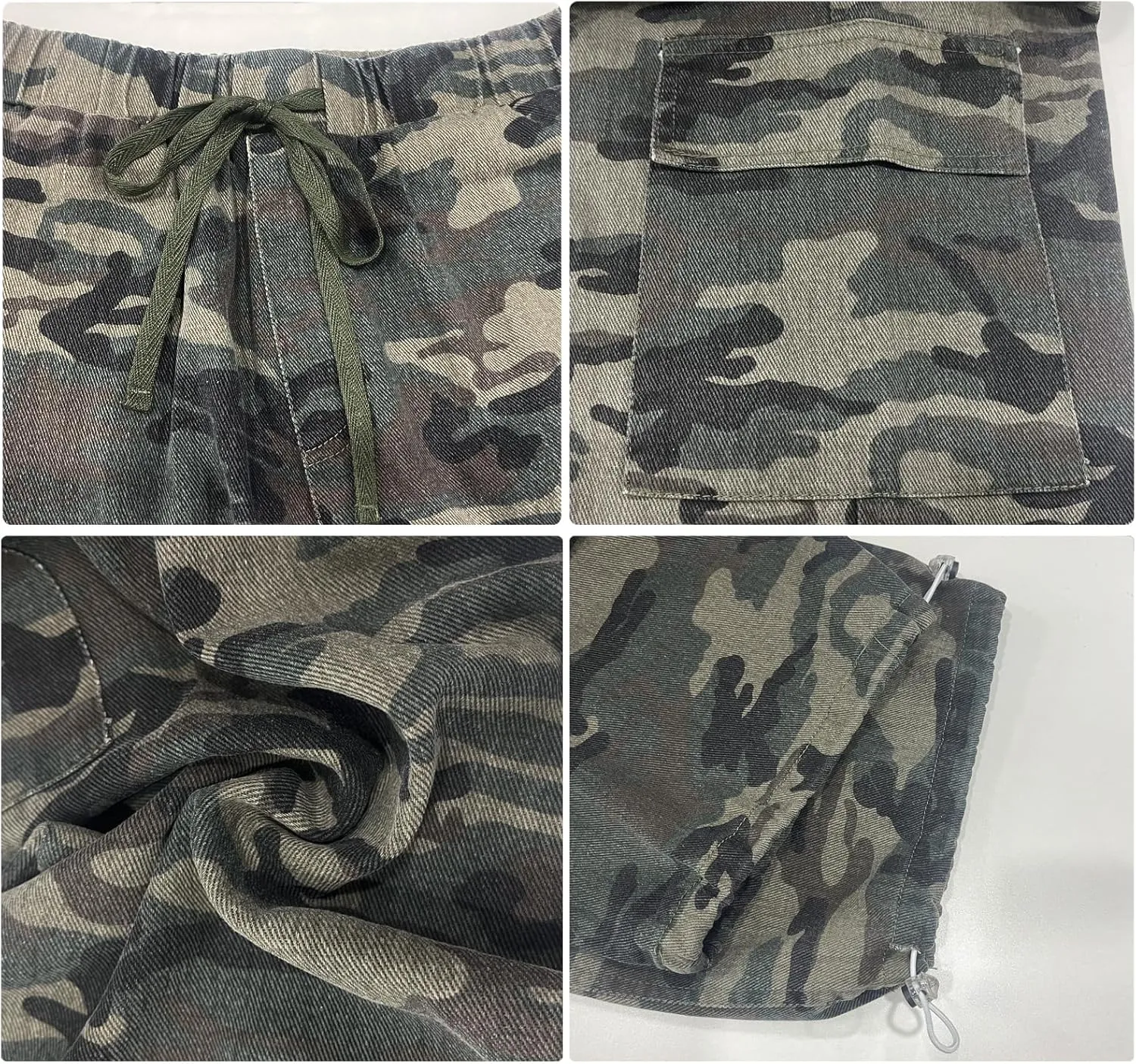 HVEPUO Camo Pants Women High Waisted Wide Leg Casual Y2K Camoflage Cargo Pants Baggy Elastic Waist Straight Jeans Trousers