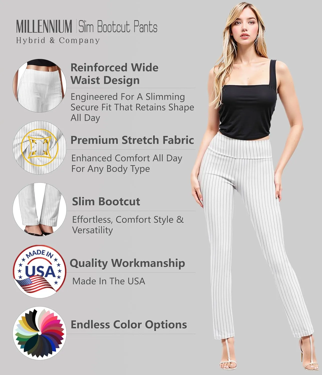 Hybrid & Company Womens Business Millennium Slim Bootcut Pants
