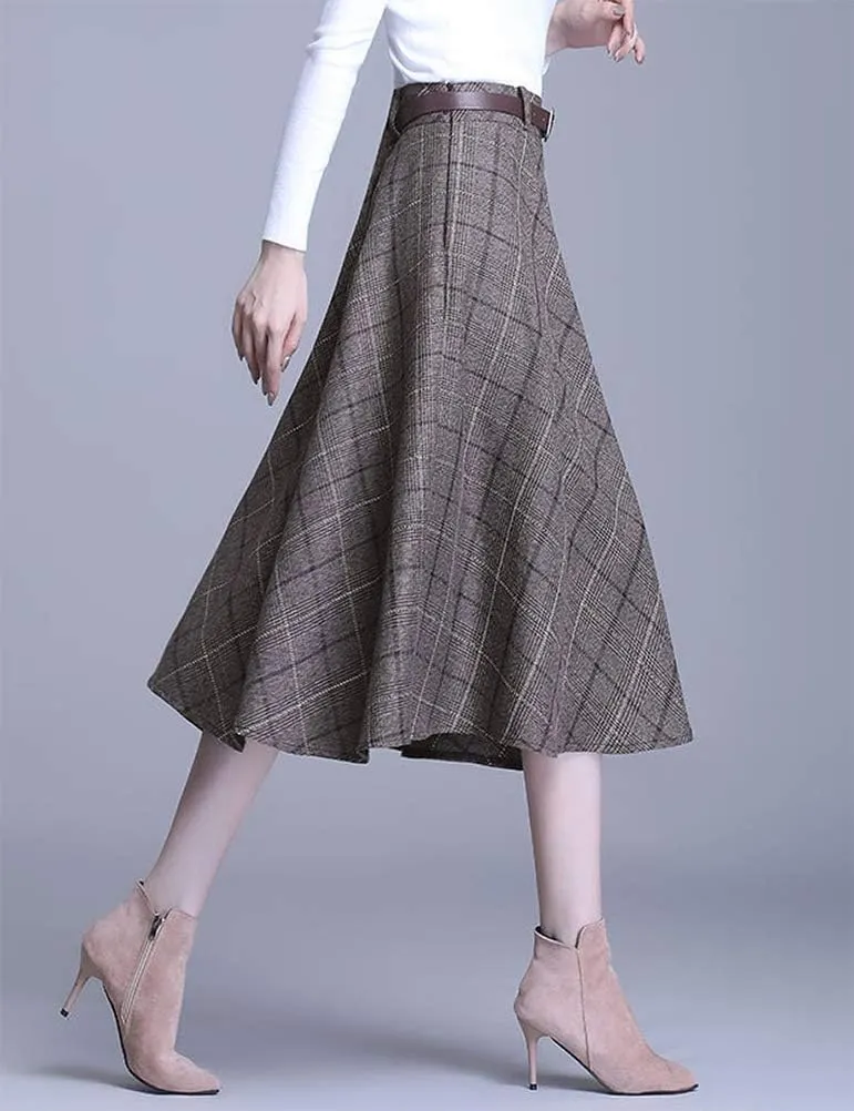 IDEALSANXUN Plaid Skirts for Womens High Waist Aline Flared Midi Skirts