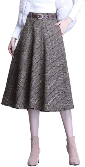 IDEALSANXUN Plaid Skirts for Womens High Waist Aline Flared Midi Skirts