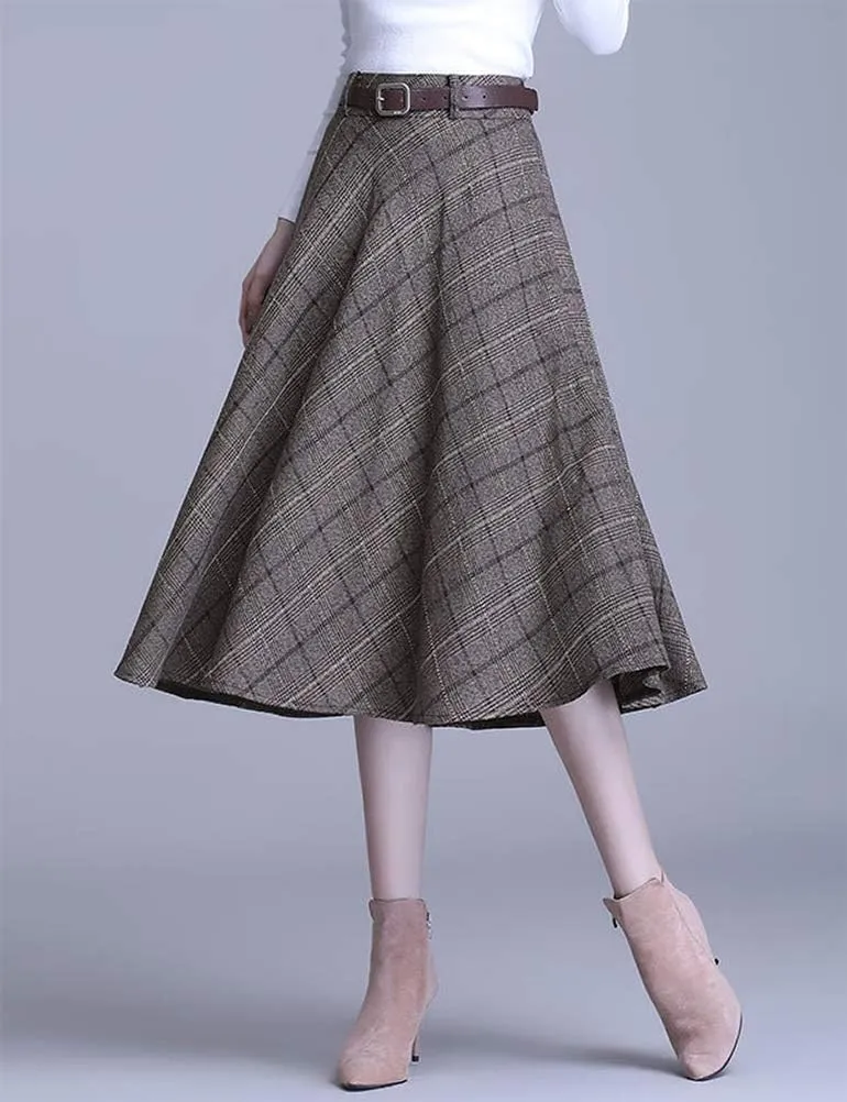 IDEALSANXUN Plaid Skirts for Womens High Waist Aline Flared Midi Skirts