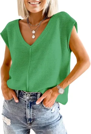 IDEALSANXUN Womens Cap Sleeve Sweater Vest Spring Summer Cute Sleeveless Knit Tops