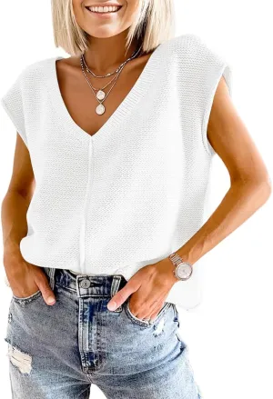IDEALSANXUN Womens Cap Sleeve Sweater Vest Spring Summer Cute Sleeveless Knit Tops