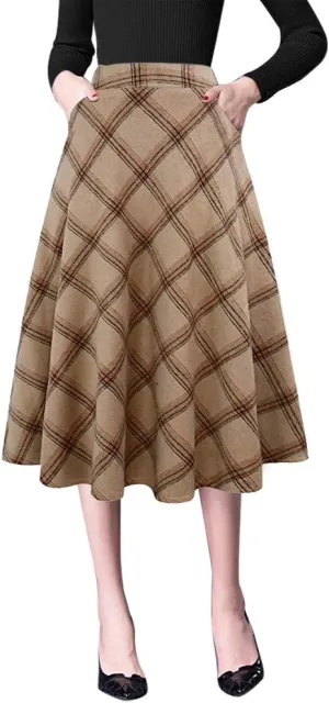 IDEALSANXUN Wool Skirts for Womens High Waist Aline Pleated Midi Skirts
