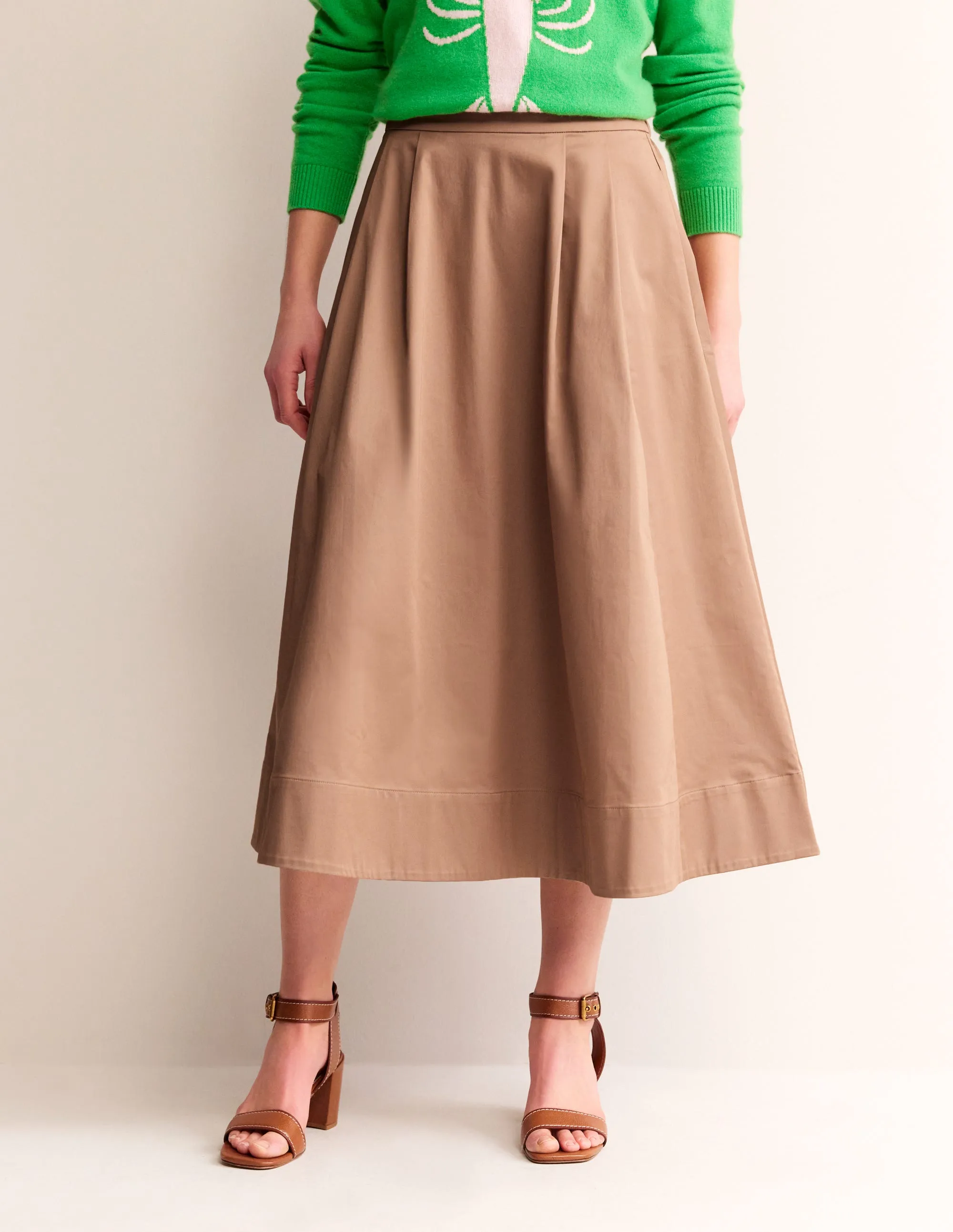 Isabella Cotton Sateen Skirt-Neutral