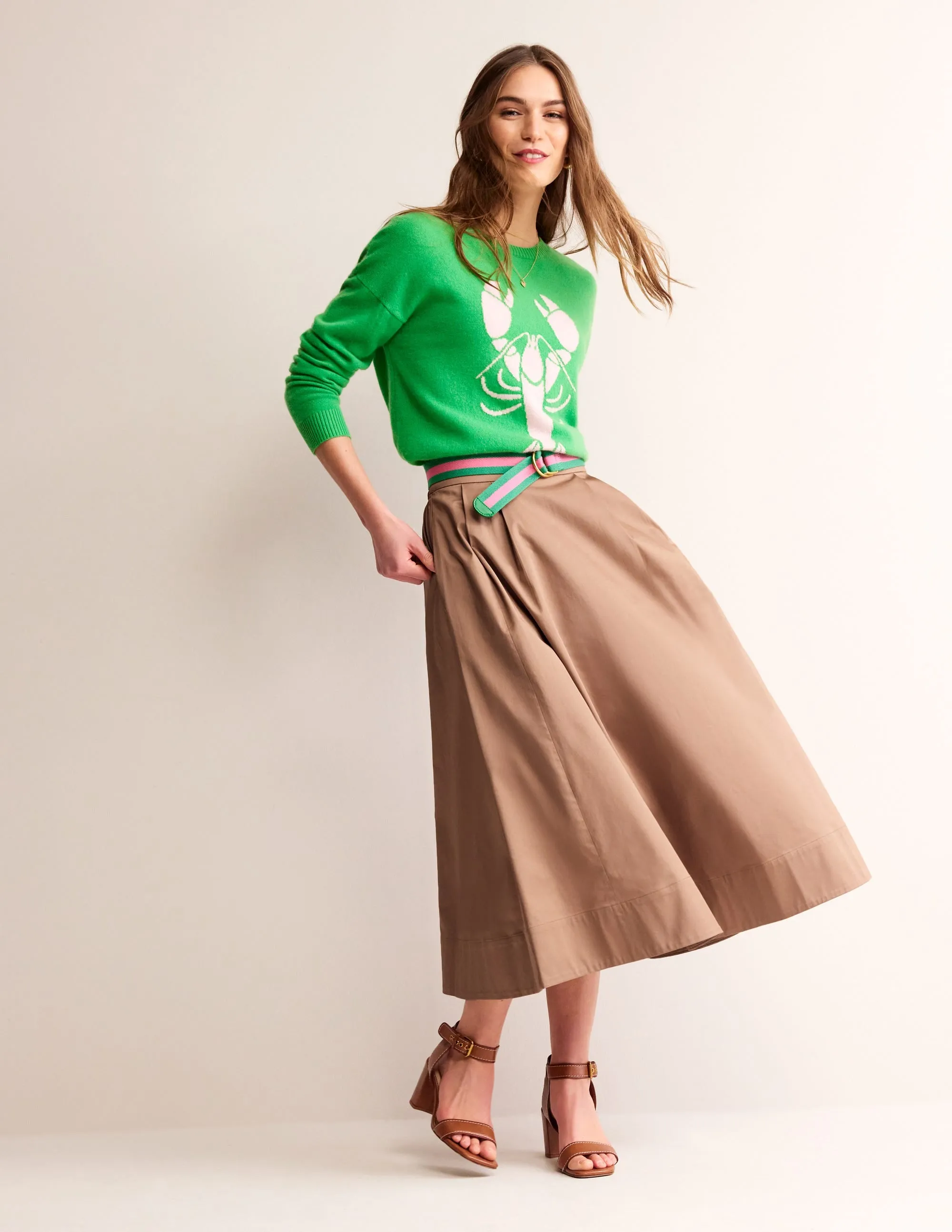 Isabella Cotton Sateen Skirt-Neutral
