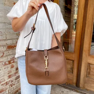 Jen & Co Agnes Vegan Press-Lock Satchel - Chocolate