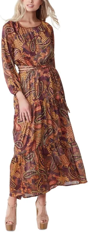 Jessica Simpson Womens Floral Print Braid Tie Maxi Dress