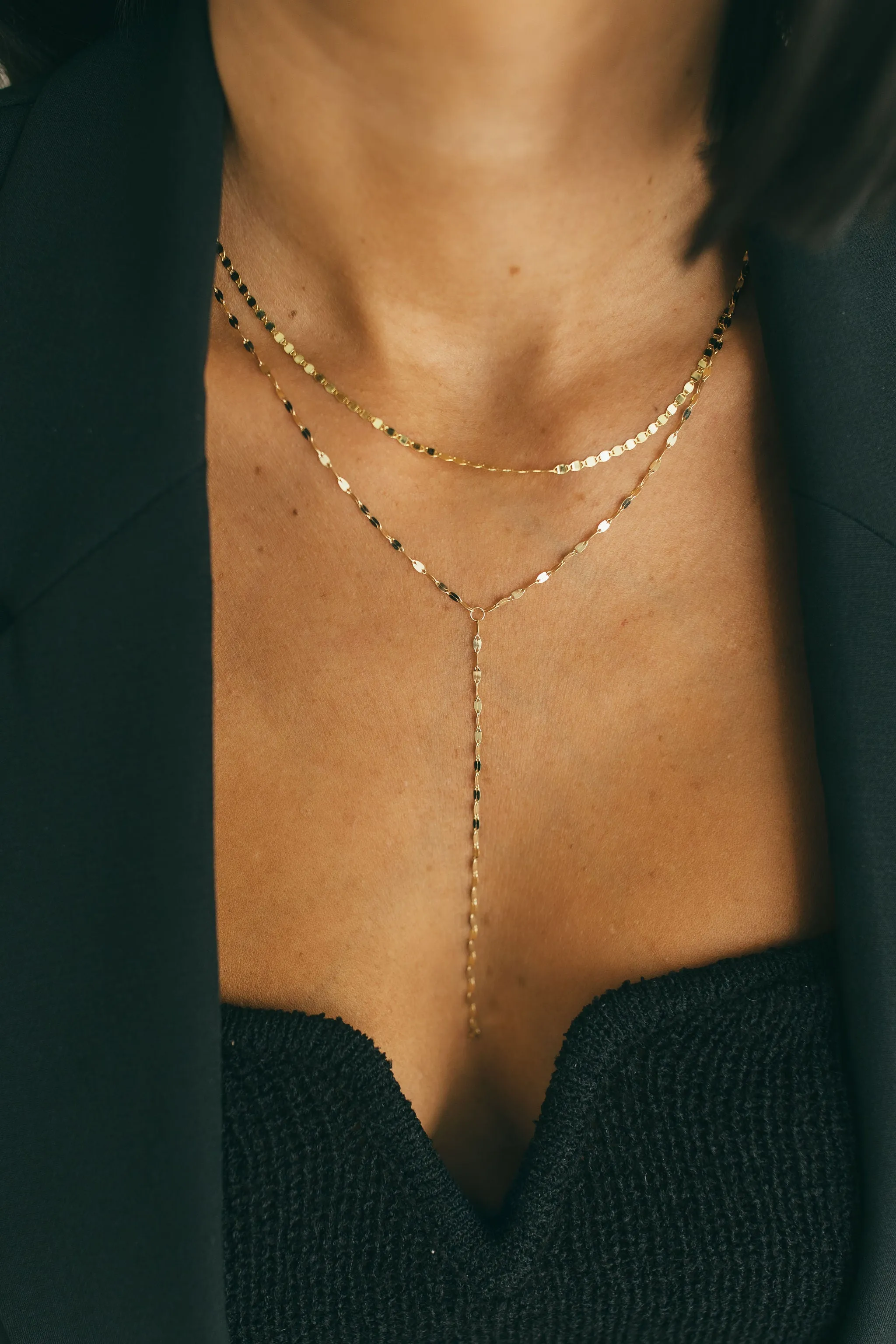 JJ x Chantel Carreira Gold Mirror Chain Lariat Necklace - 16"   1" extension, 4" drop