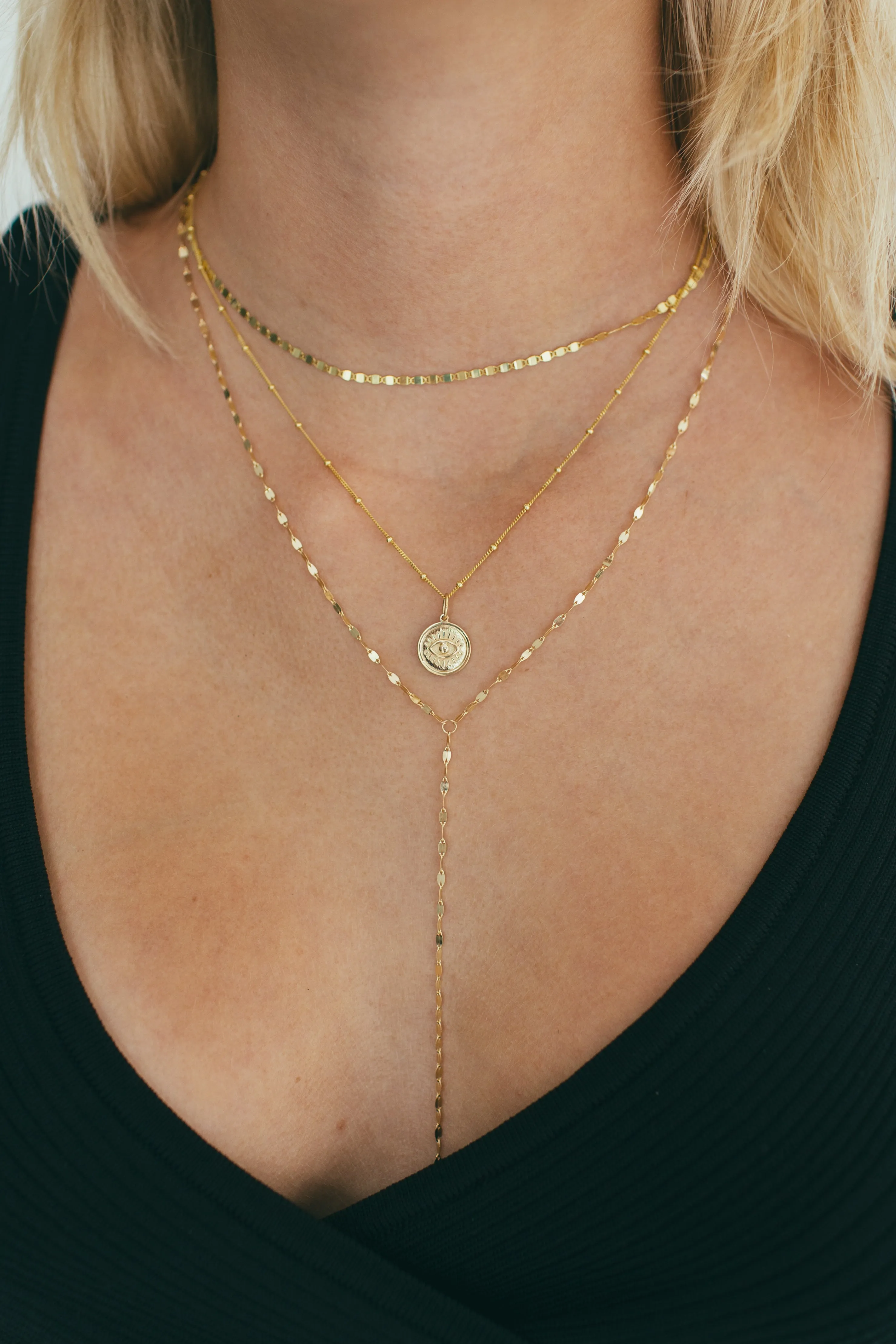 JJ x Chantel Carreira Gold Mirror Chain Lariat Necklace - 16"   1" extension, 4" drop
