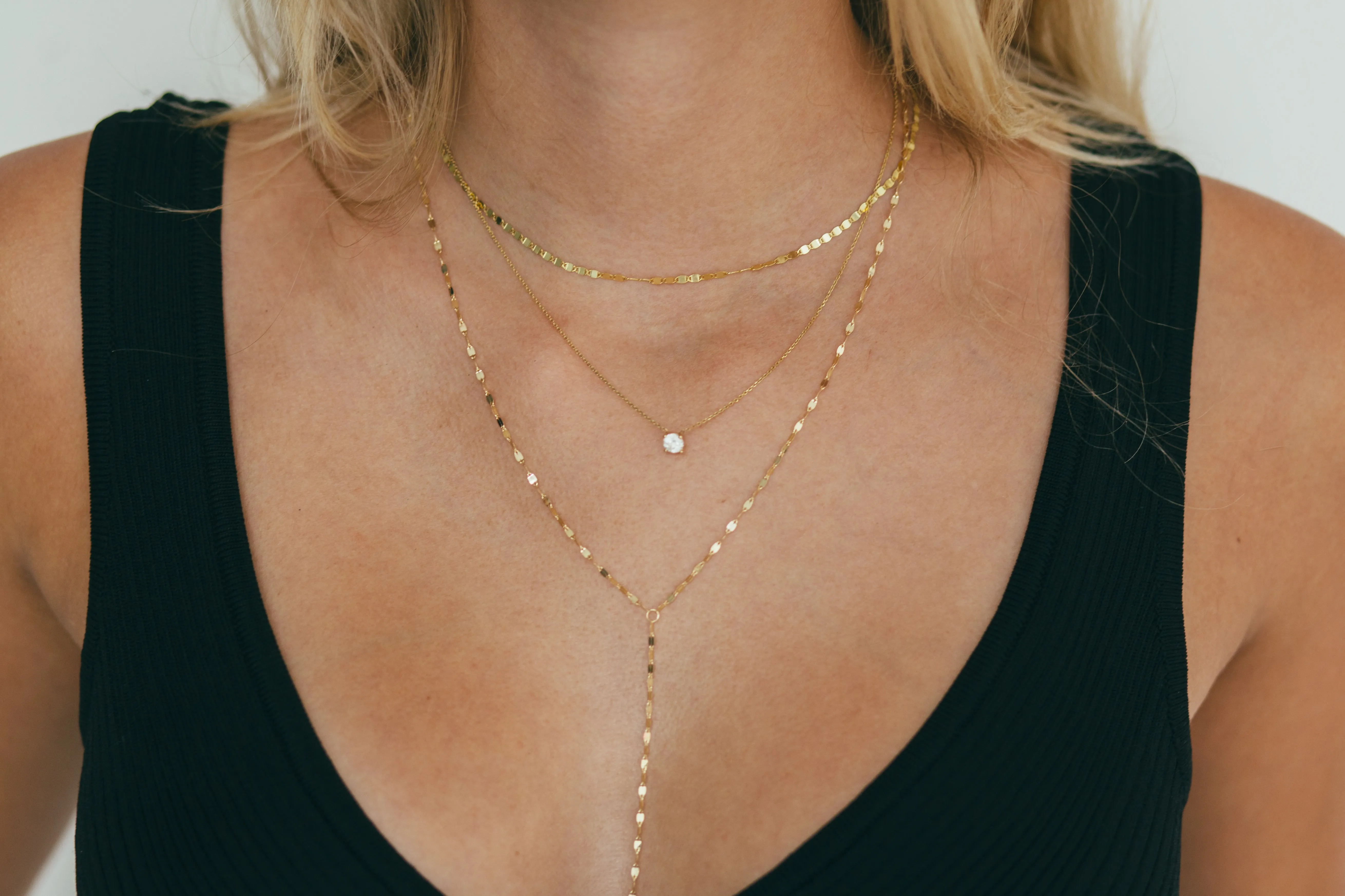 JJ x Chantel Carreira Gold Mirror Chain Lariat Necklace - 16"   1" extension, 4" drop