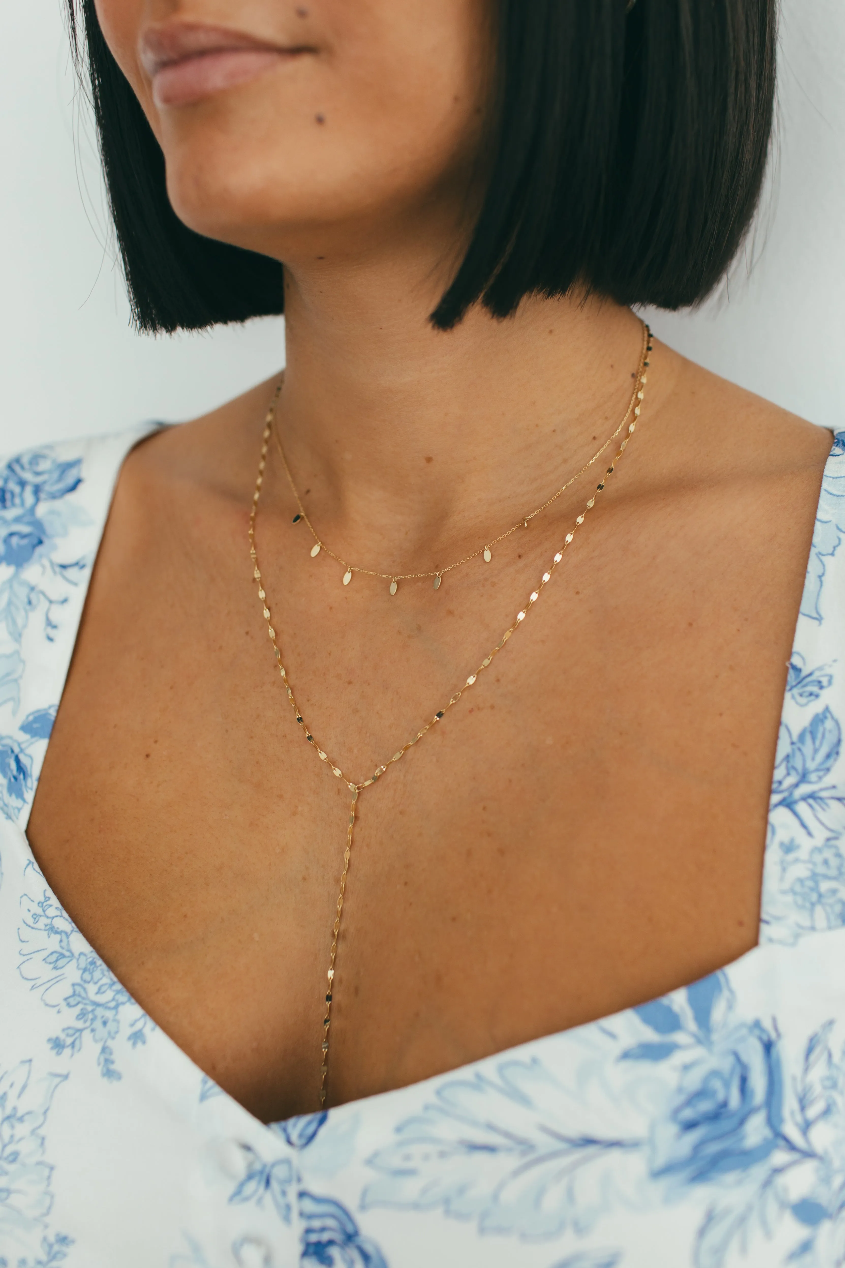 JJ x Chantel Carreira Gold Mirror Chain Lariat Necklace - 16"   1" extension, 4" drop