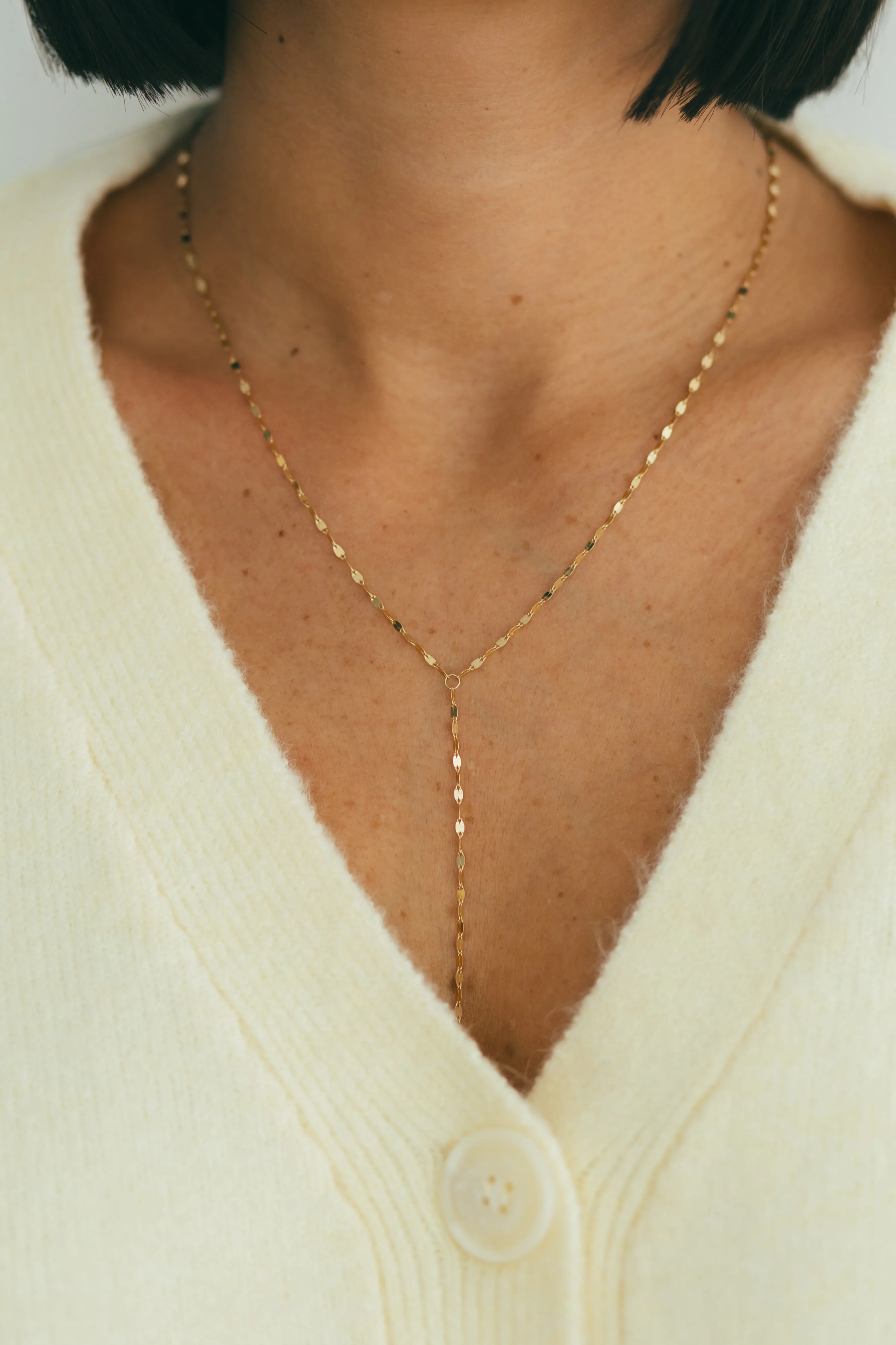 JJ x Chantel Carreira Gold Mirror Chain Lariat Necklace - 16"   1" extension, 4" drop