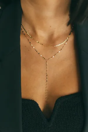 JJ x Chantel Carreira Gold Mirror Chain Lariat Necklace - 16"   1" extension, 4" drop