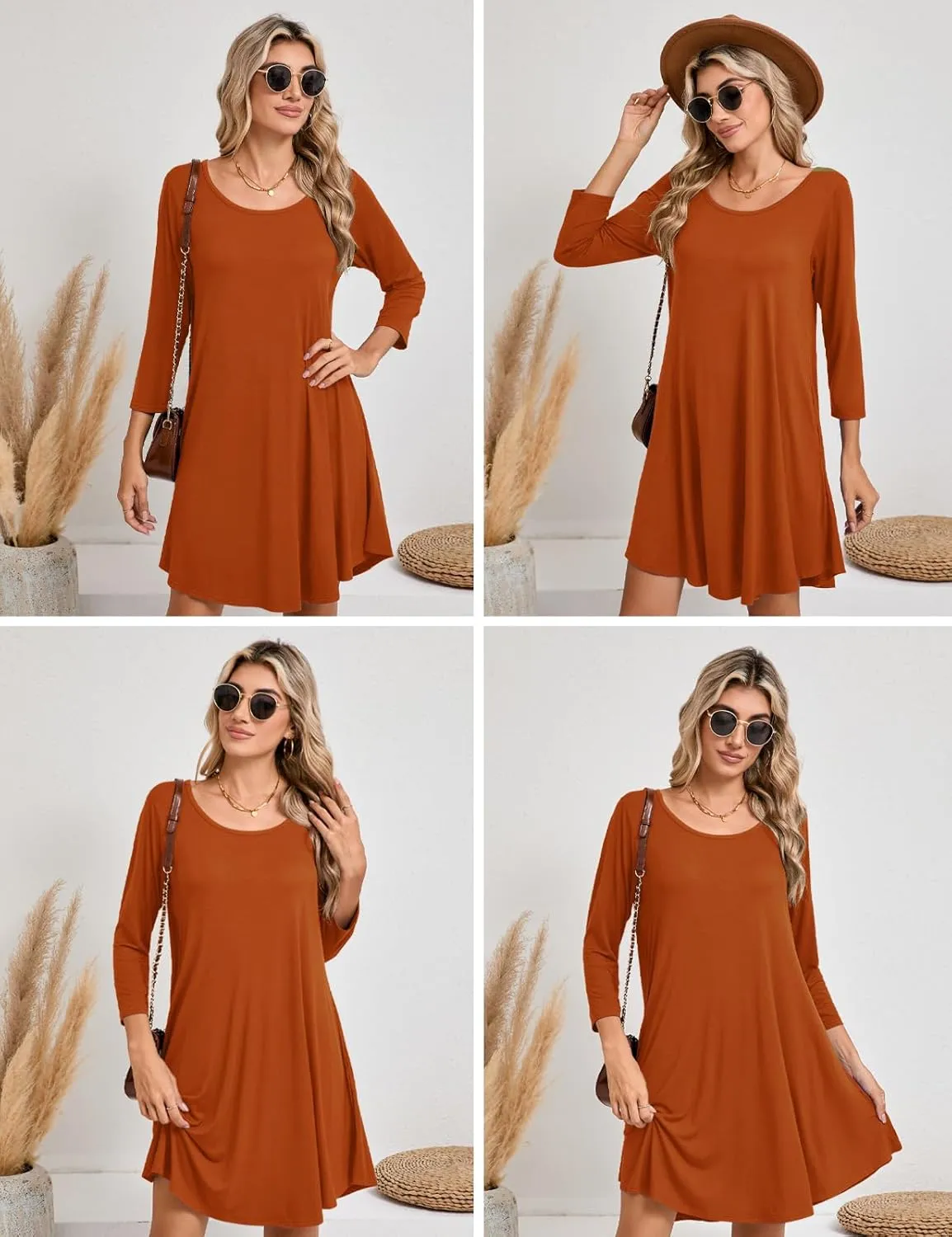 JollieLovin Women 3/4 Sleeve Plus Size Casual Fall Dresses 2024 Crew Neck T Shirt Long Tunic Dress