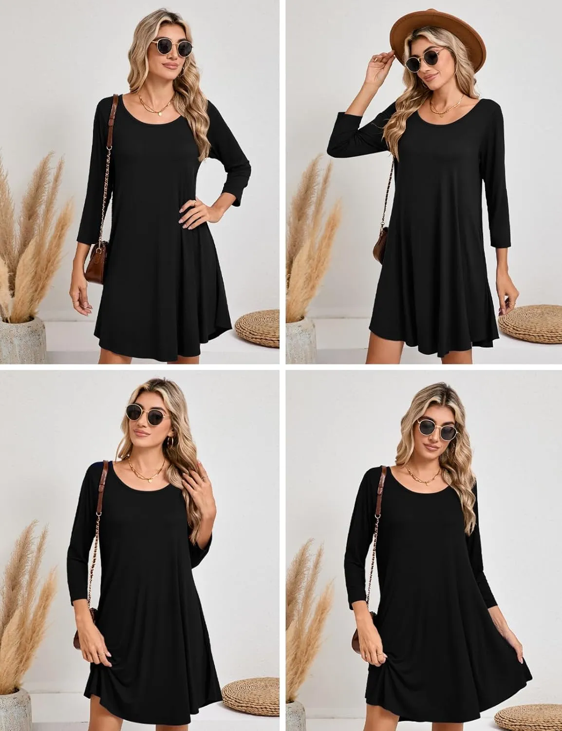 JollieLovin Women 3/4 Sleeve Plus Size Casual Fall Dresses 2024 Crew Neck T Shirt Long Tunic Dress
