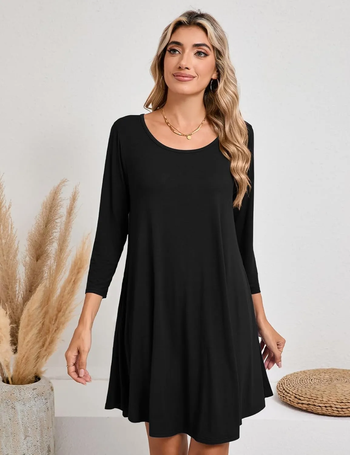 JollieLovin Women 3/4 Sleeve Plus Size Casual Fall Dresses 2024 Crew Neck T Shirt Long Tunic Dress