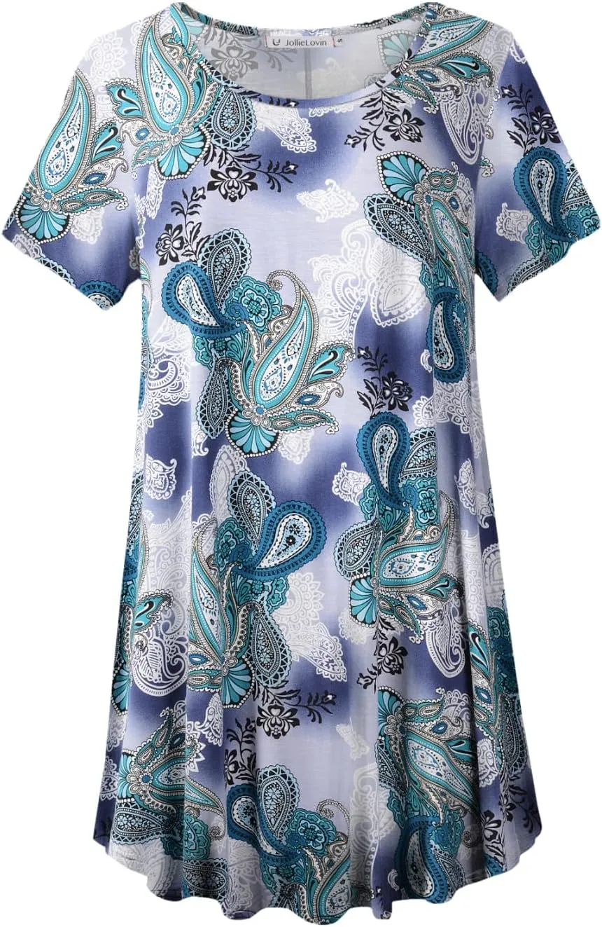 JollieLovin Women's Plus Size Tops Summer Tunic Short Sleeve Loose Fit T-Shirt to Wear with Leggings