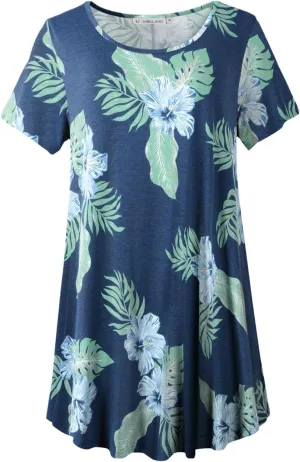 JollieLovin Women's Plus Size Tops Summer Tunic Short Sleeve Loose Fit T-Shirt to Wear with Leggings