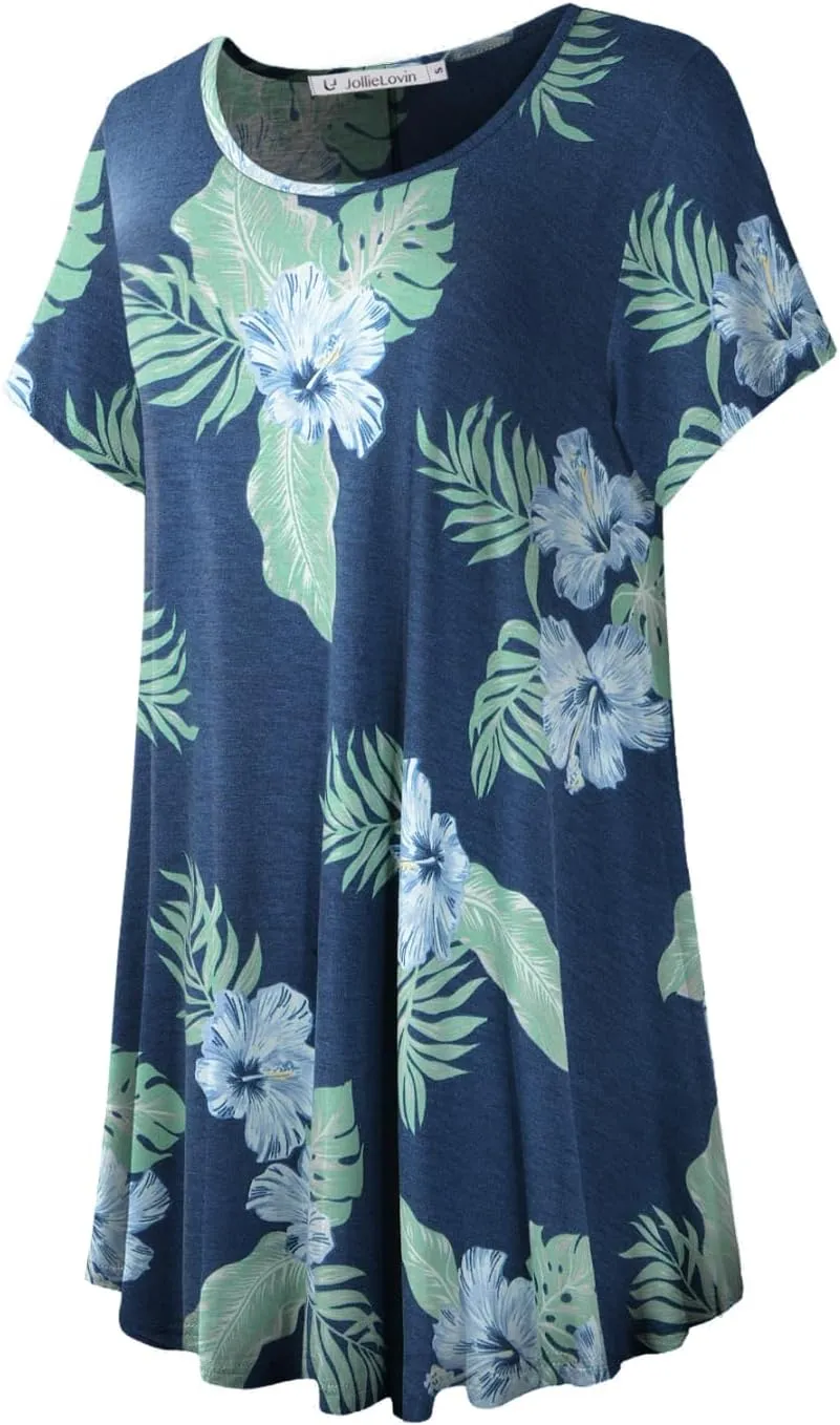 JollieLovin Women's Plus Size Tops Summer Tunic Short Sleeve Loose Fit T-Shirt to Wear with Leggings