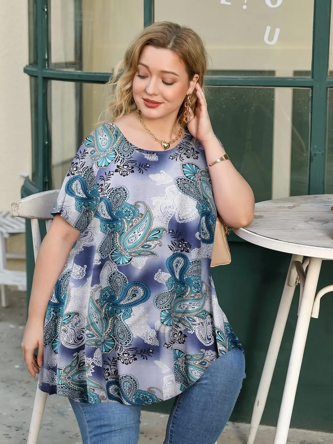JollieLovin Women's Plus Size Tops Summer Tunic Short Sleeve Loose Fit T-Shirt to Wear with Leggings