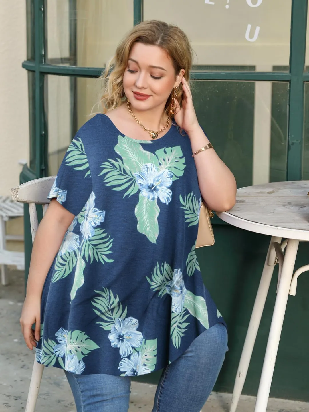 JollieLovin Women's Plus Size Tops Summer Tunic Short Sleeve Loose Fit T-Shirt to Wear with Leggings