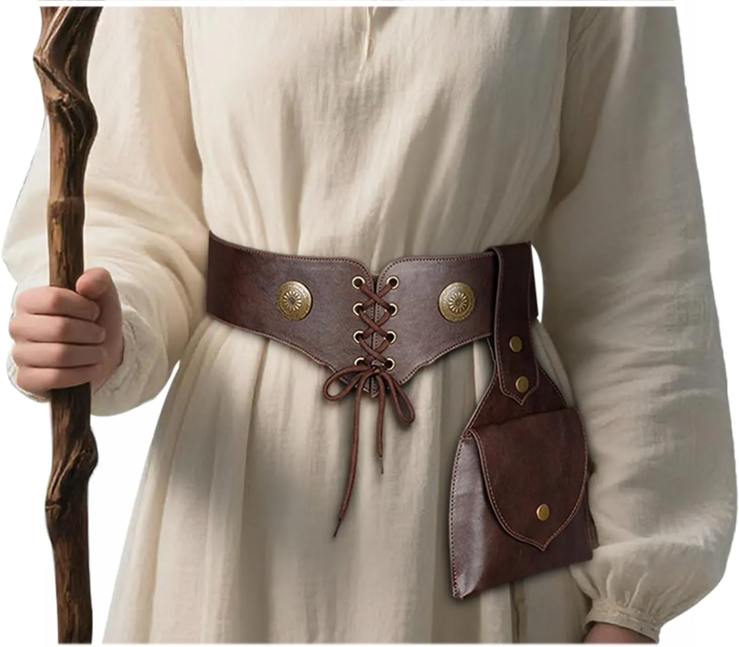 Joukavor Renaissance Belt Pouch Medieval Leather Belt Bag for Women Fantasy Accessories (Brown, M)