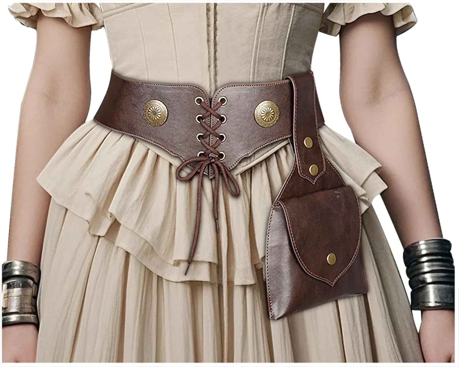 Joukavor Renaissance Belt Pouch Medieval Leather Belt Bag for Women Fantasy Accessories (Brown, M)