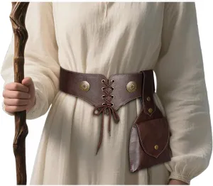 Joukavor Renaissance Belt Pouch Medieval Leather Belt Bag for Women Fantasy Accessories (Brown, M)