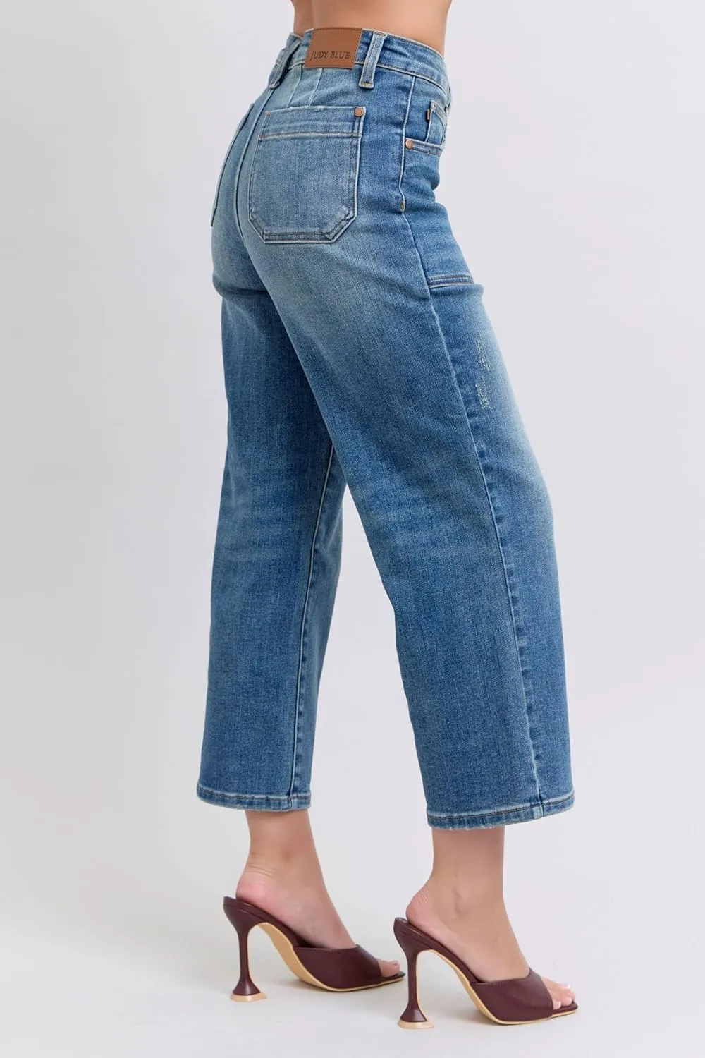 Judy Blue High-Waisted Utility Pocket Crop Wide-Leg Jeans  Durable, Stretchy, and Stylish Everyday Denim - 88904