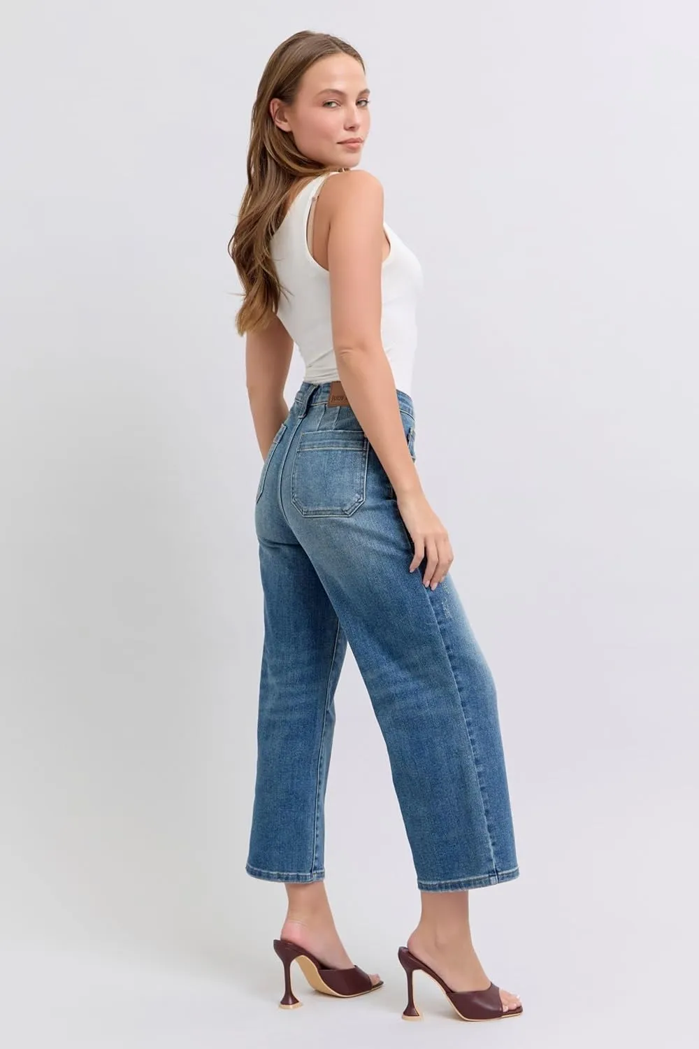 Judy Blue High-Waisted Utility Pocket Crop Wide-Leg Jeans  Durable, Stretchy, and Stylish Everyday Denim - 88904