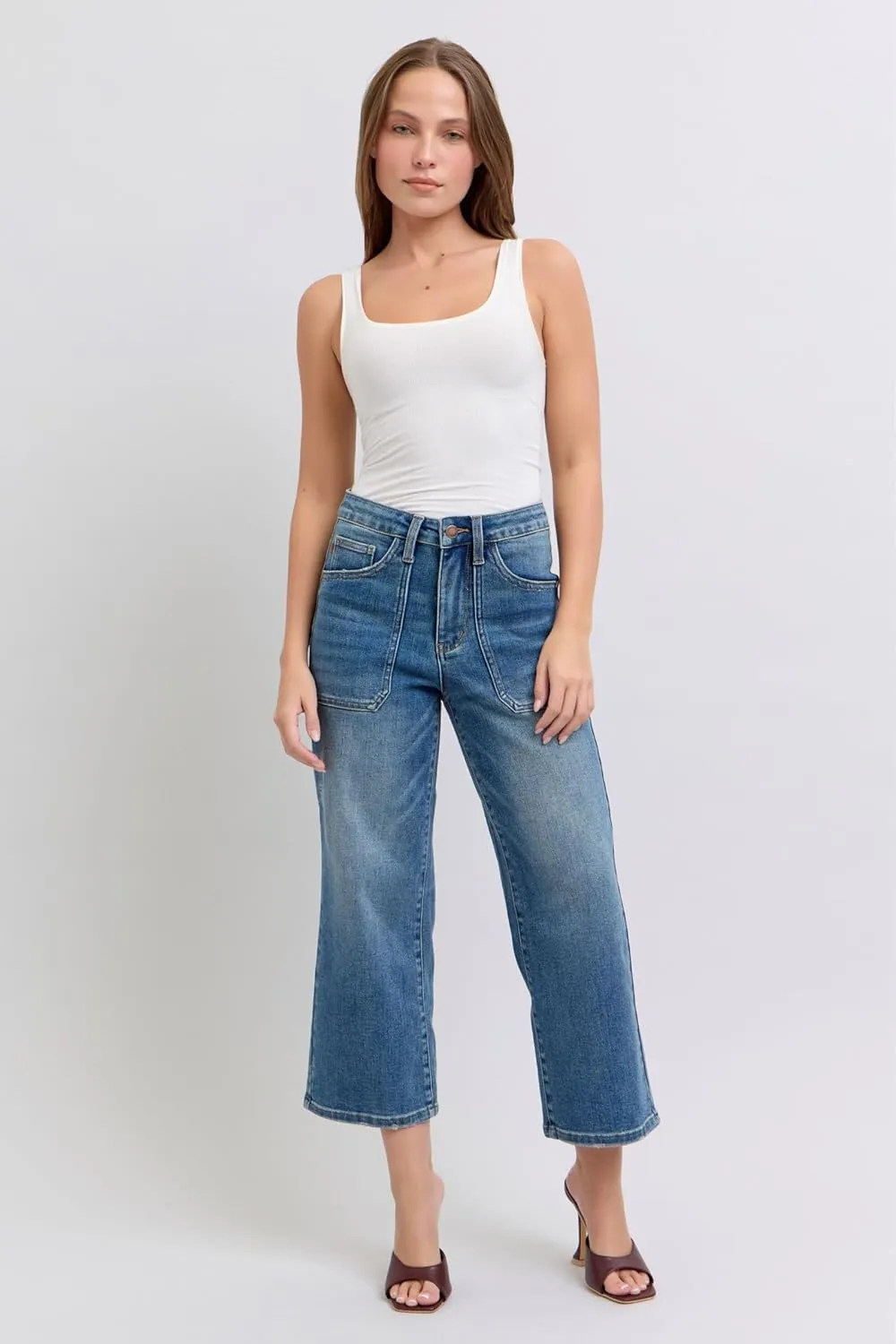 Judy Blue High-Waisted Utility Pocket Crop Wide-Leg Jeans  Durable, Stretchy, and Stylish Everyday Denim - 88904