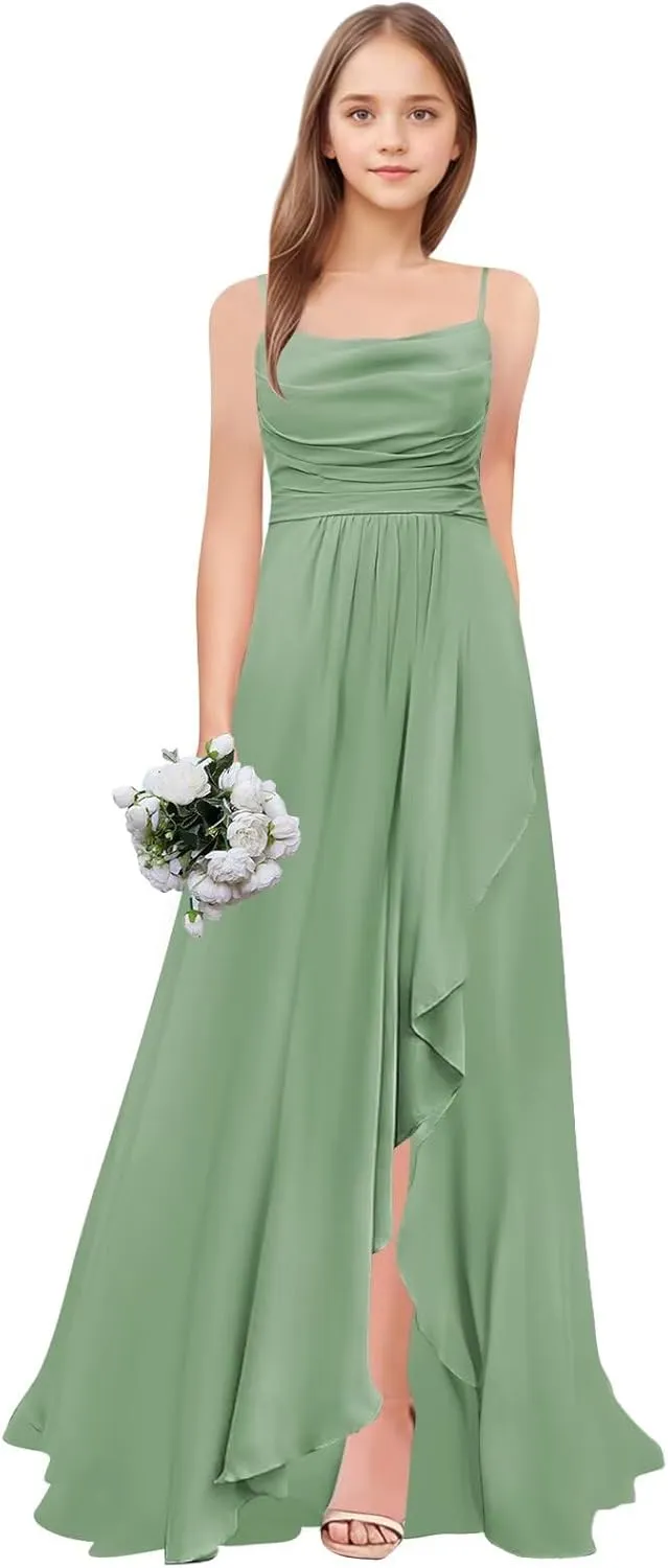 Junior Bridesmaid Dresses Long Chiffon Ruffle A Line Flower Girl Formal Dress for Wedding