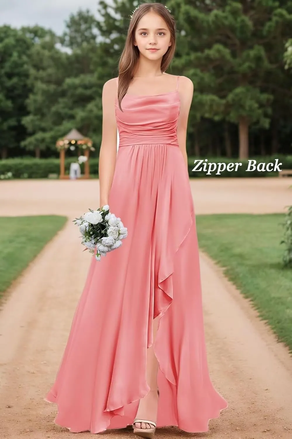 Junior Bridesmaid Dresses Long Chiffon Ruffle A Line Flower Girl Formal Dress for Wedding