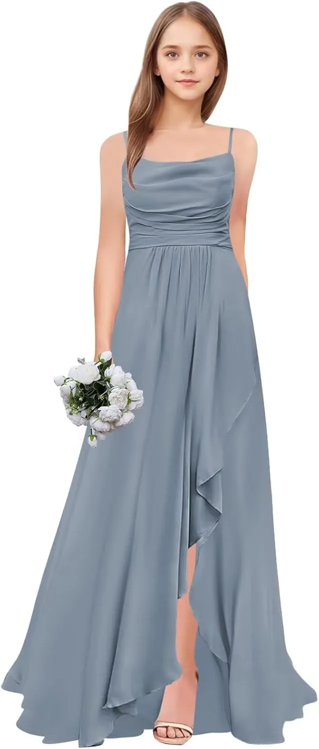 Junior Bridesmaid Dresses Long Chiffon Ruffle A Line Flower Girl Formal Dress for Wedding
